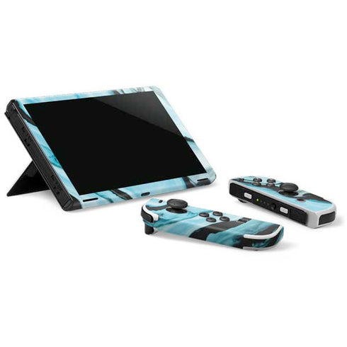 Aqua Blue Marble Ink Nintendo Switch OLED (2021) Skin