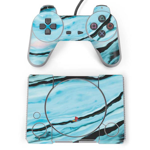 Aqua Blue Marble Ink PlayStation Classic Bundle Skin
