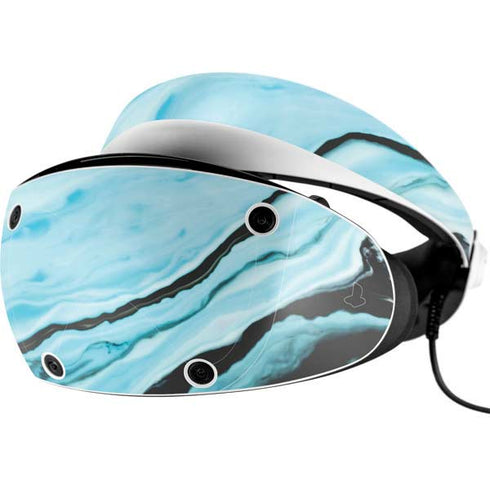 Aqua Blue Marble Ink PlayStation VR2 Skin