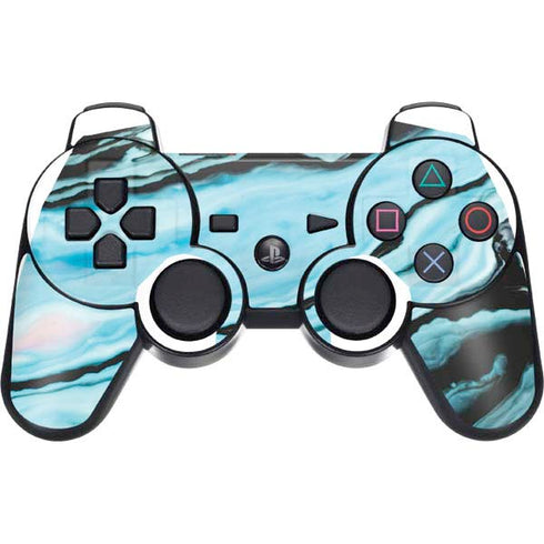 Aqua Blue Marble Ink PS3 Dual Shock wireless controller Skin