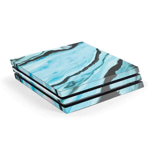 Aqua Blue Marble Ink PS4 Pro Console Skin