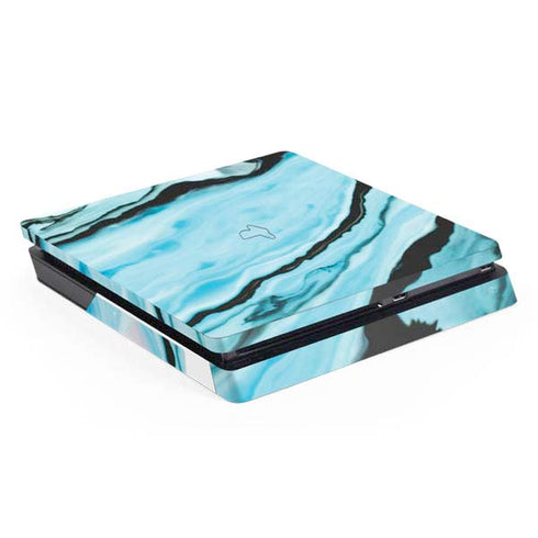 Aqua Blue Marble Ink PS4 Slim Skin