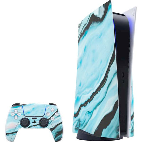 Aqua Blue Marble Ink PS5 Bundle Skin