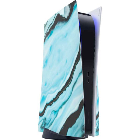 Aqua Blue Marble Ink PS5 Console Skin
