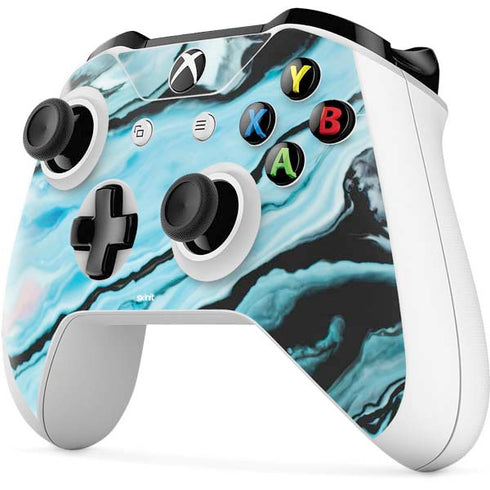 Aqua Blue Marble Ink Xbox One S All-Digital Edition Bundle Skin