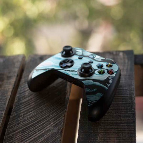 Aqua Blue Marble Ink Xbox One S All-Digital Edition Bundle Skin