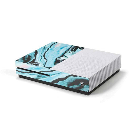 Aqua Blue Marble Ink Xbox One S Console Skin