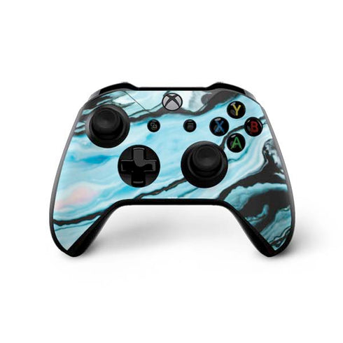 Aqua Blue Marble Ink Xbox One X Controller Skin
