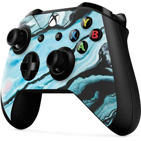 Aqua Blue Marble Ink Xbox One X Controller Skin