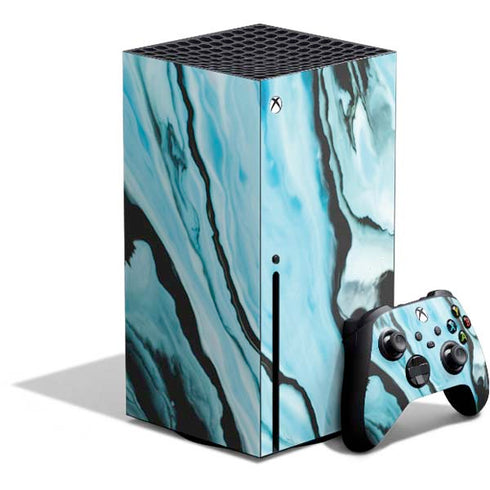 Aqua Blue Marble Ink Xbox Series X Bundle Skin