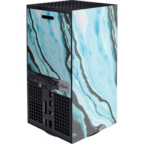Aqua Blue Marble Ink Xbox Series X Console Skin