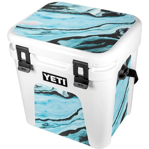 Aqua Blue Marble Ink YETI Roadie 24 Hard Cooler Skin