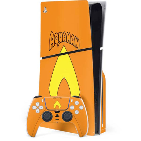 DC Comics Aquaman Classic Logo PS5 Slim Disk Bundle Skin