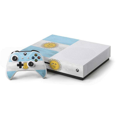 Argentina Flag Distressed Xbox One S Console and Controller Bundle Skin