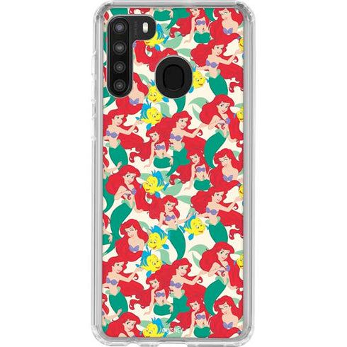 Disney The Little Mermaid Ariel and Flounder Pattern Galaxy A21 Clear Case