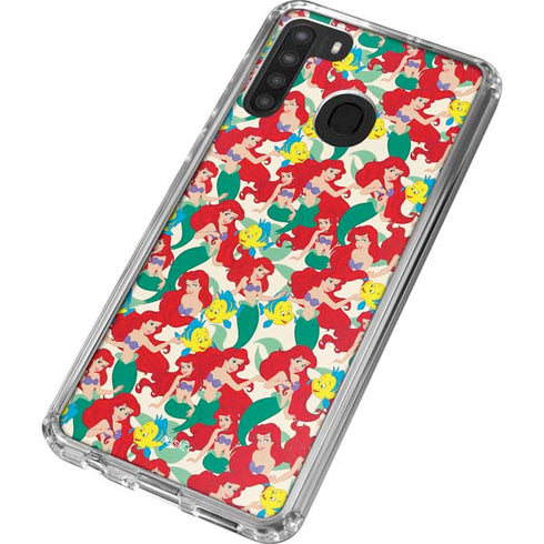 Disney The Little Mermaid Ariel and Flounder Pattern Galaxy A21 Clear Case