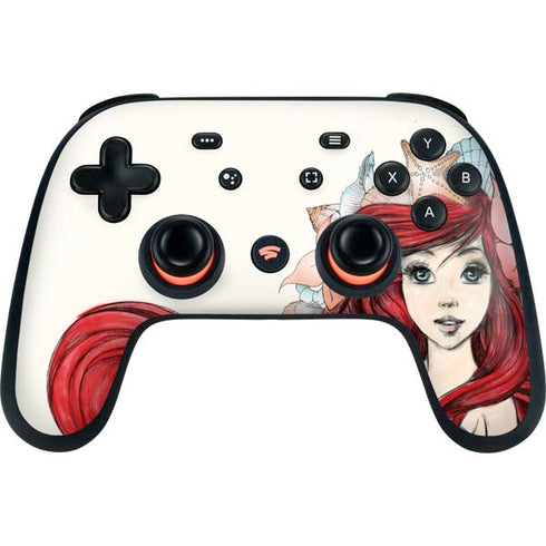 Disney The Little Mermaid Ariel Illustration Google Stadia Controller Skin