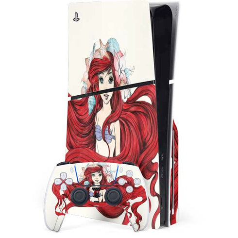 Disney The Little Mermaid Ariel Illustration PS5 Slim Disk Bundle Skin
