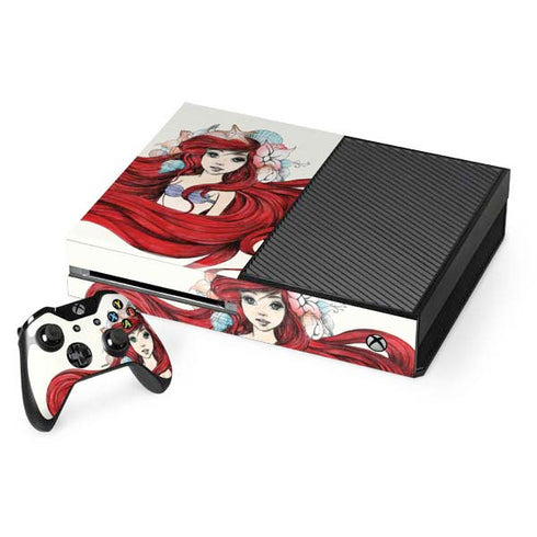 Disney The Little Mermaid Ariel Illustration Xbox One Console and Controller Bundle Skin