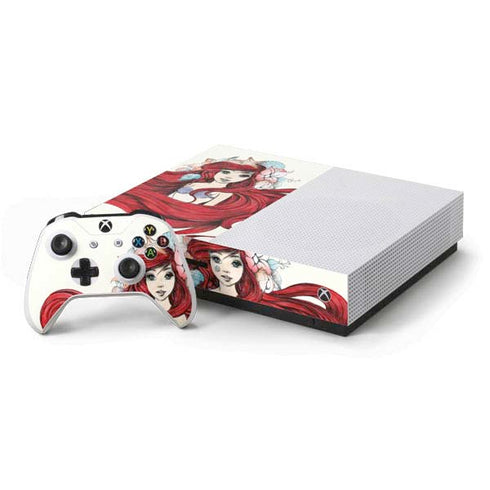 Disney The Little Mermaid Ariel Illustration Xbox One S Console and Controller Bundle Skin