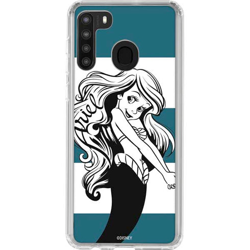 Disney The Little Mermaid Ariel Stripes Galaxy A21 Clear Case