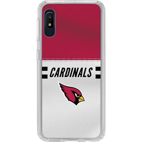 NFL Arizona Cardinals White Striped Galaxy A10e Clear Case