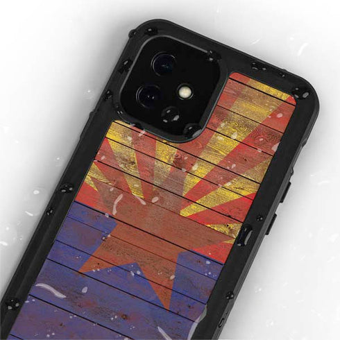 Arizona Flag Dark Wood iPhone 12 Mini Waterproof Case