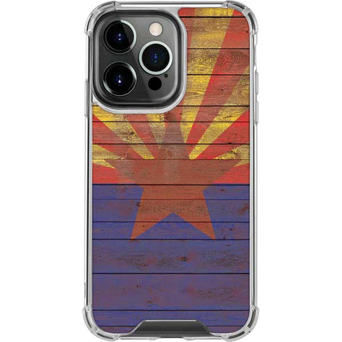Arizona Flag Dark Wood iPhone 13 Pro Clear Case