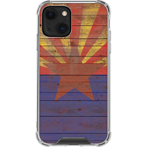 Arizona Flag Dark Wood iPhone 14 Clear Case