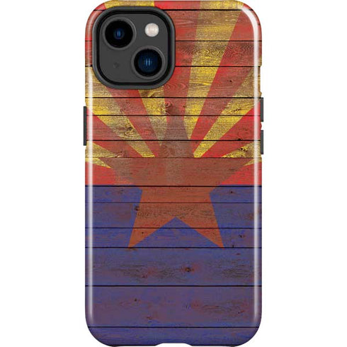 Arizona Flag Dark Wood iPhone 14 Plus Impact Case