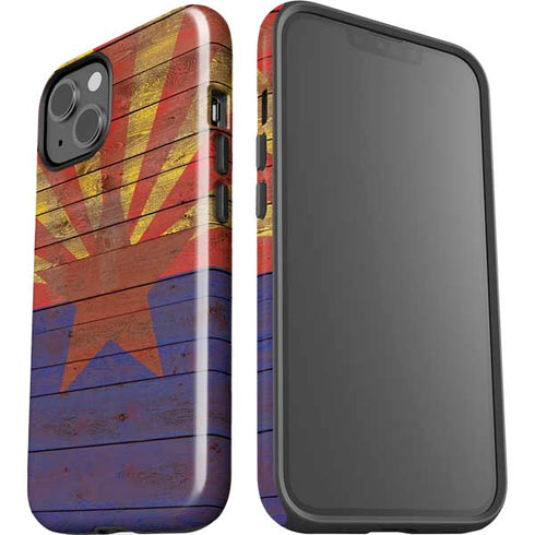 Arizona Flag Dark Wood iPhone 15 Plus Impact Case