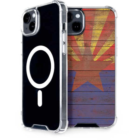 Arizona Flag Dark Wood iPhone 15 Plus MagSafe Case