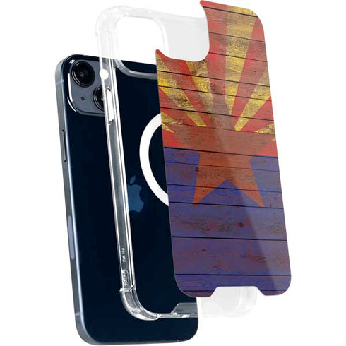 Arizona Flag Dark Wood iPhone 14 Plus MagSafe Case