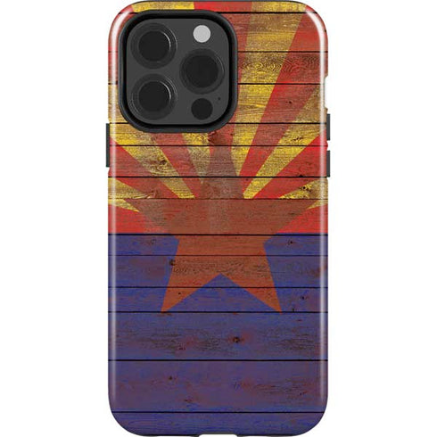 Arizona Flag Dark Wood iPhone 14 Pro Impact Case