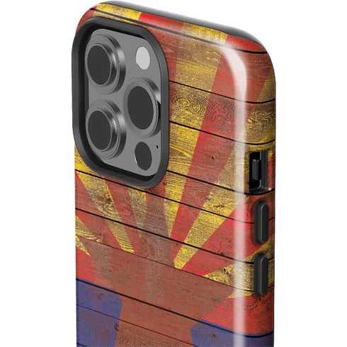 Arizona Flag Dark Wood iPhone 14 Pro Impact Case