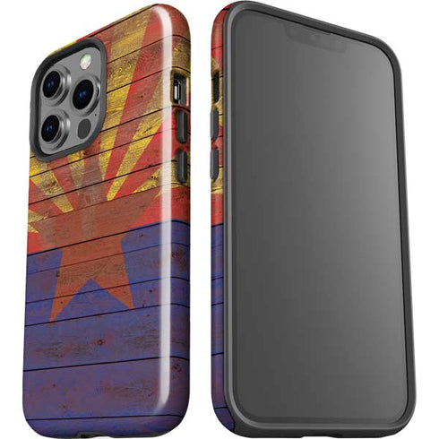 Arizona Flag Dark Wood iPhone 14 Pro Impact Case