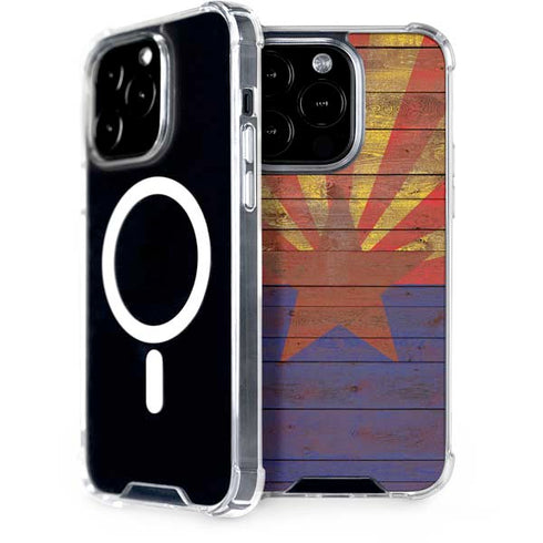 Arizona Flag Dark Wood iPhone 14 Pro MagSafe Case