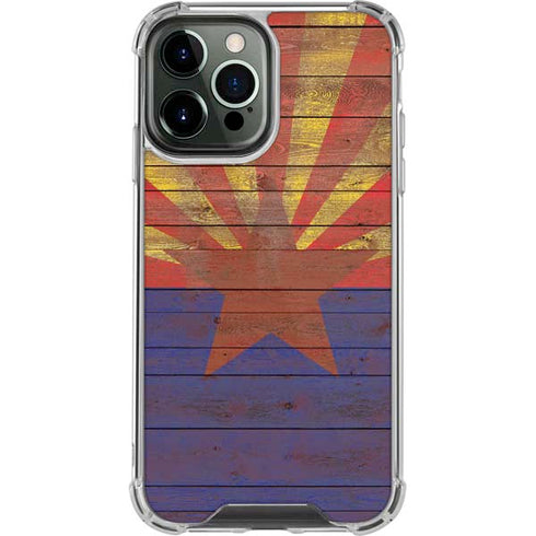 Arizona Flag Dark Wood iPhone 15 Pro Max Clear Case