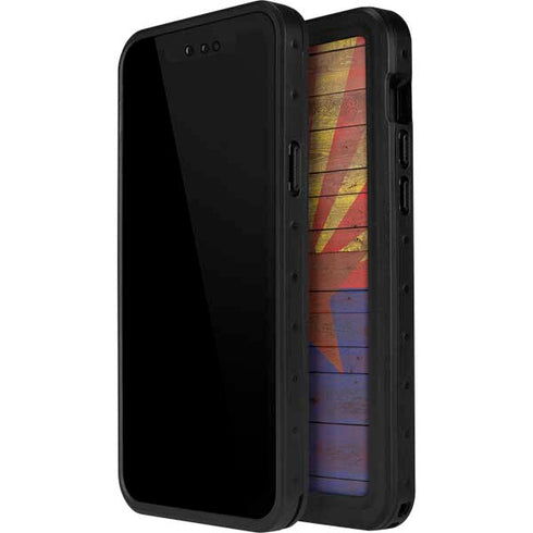 Arizona Flag Dark Wood iPhone 14 Pro Max Waterproof Case