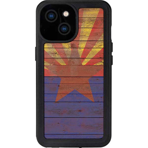 Arizona Flag Dark Wood iPhone 15 Waterproof Case