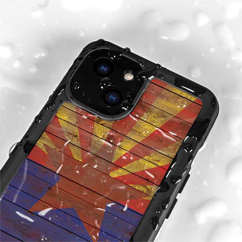 Arizona Flag Dark Wood iPhone 15 Waterproof Case