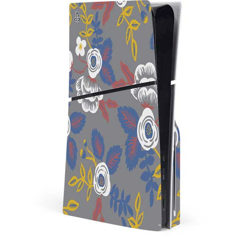 Autumn Grey Floral PS5 Slim Disk Console Skin