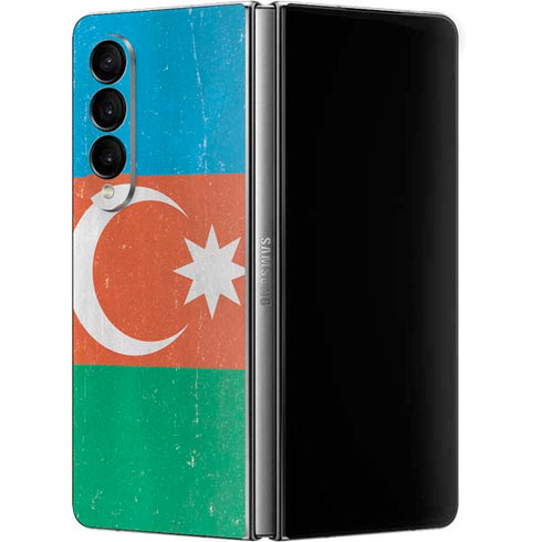 Azerbaijan Flag Distressed Galaxy Z Fold4 5G Skin