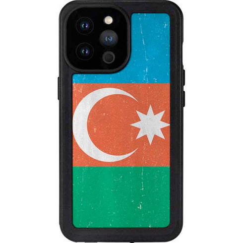 Azerbaijan Flag Distressed iPhone 14 Pro Max Waterproof Case