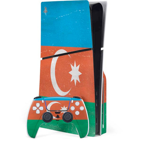 Azerbaijan Flag Distressed PS5 Slim Disk Bundle Skin