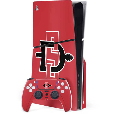 San Diego State University Aztecs Red Logo PS5 Slim Disk Bundle Skin