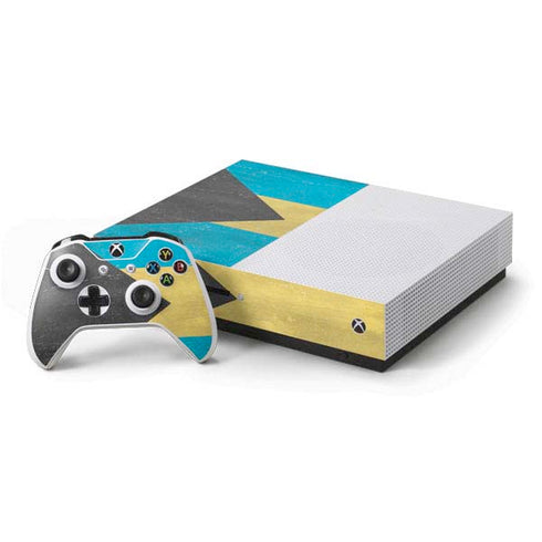 Bahamas Flag Distressed Xbox One S Console and Controller Bundle Skin