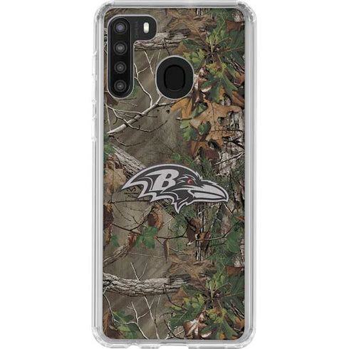 NFL Baltimore Ravens Realtree Xtra Green Camo Galaxy A21 Clear Case