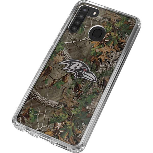 NFL Baltimore Ravens Realtree Xtra Green Camo Galaxy A21 Clear Case