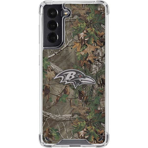 NFL Baltimore Ravens Realtree Xtra Green Camo Galaxy S21 5G Clear Case